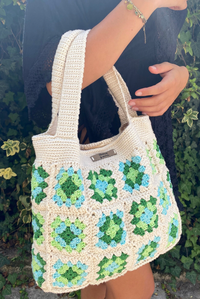 Sac cabas crochet bohème, vert/turquoise - image 2