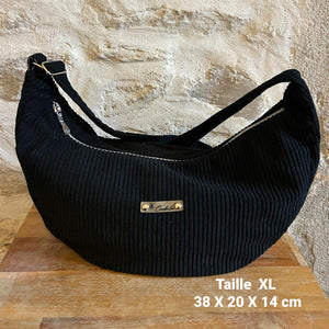 Sac demi-lune fait main velours côtelé NOIR - 3 tailles - image 8