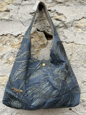 Sac Hobo lin et broderie fil doré, doublé
