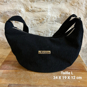 Sac demi-lune fait main velours côtelé NOIR - 3 tailles - image 7