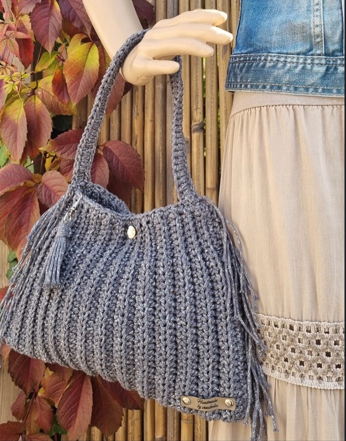 Sac à main en crochet effet pailleté à franges - image 2