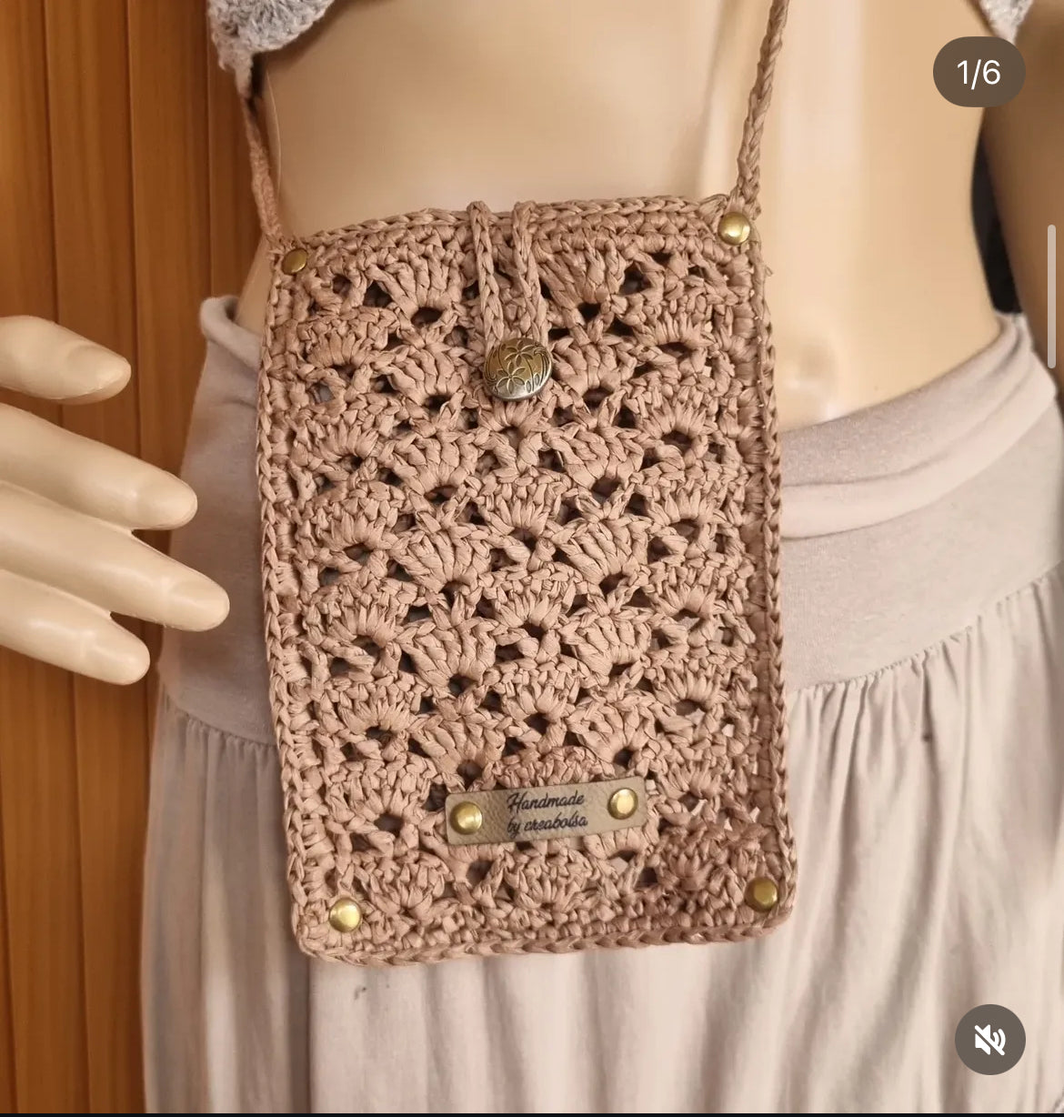 Pochette téléphone crochet/raphia - image 2