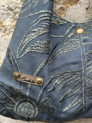 Sac Hobo lin et broderie fil doré, doublé - image 2