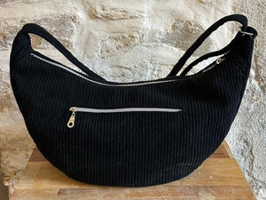 Sac demi-lune fait main velours côtelé NOIR - 3 tailles - image 13