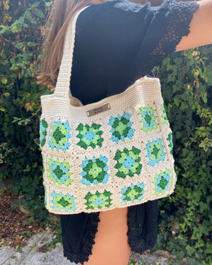 Sac cabas crochet bohème, vert/turquoise - image 3