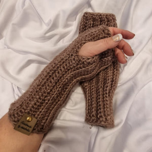 Mitaines en crochet taupe, idée cadeau