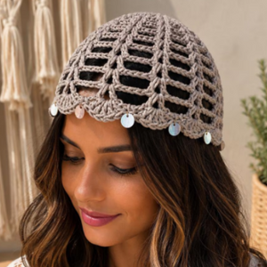Bonnet en crochet taupe femme – Bonnet d'été fait main