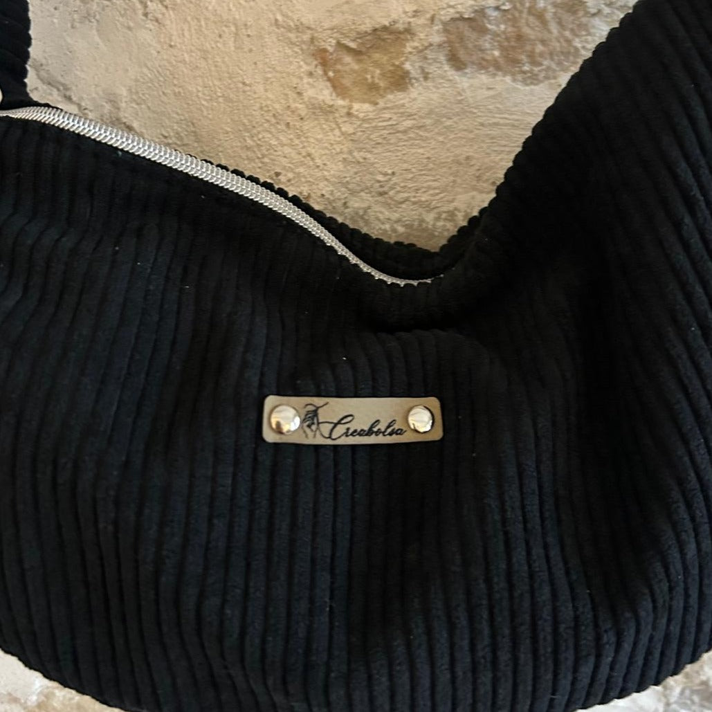 Sac demi-lune fait main velours côtelé NOIR - 3 tailles - image 14