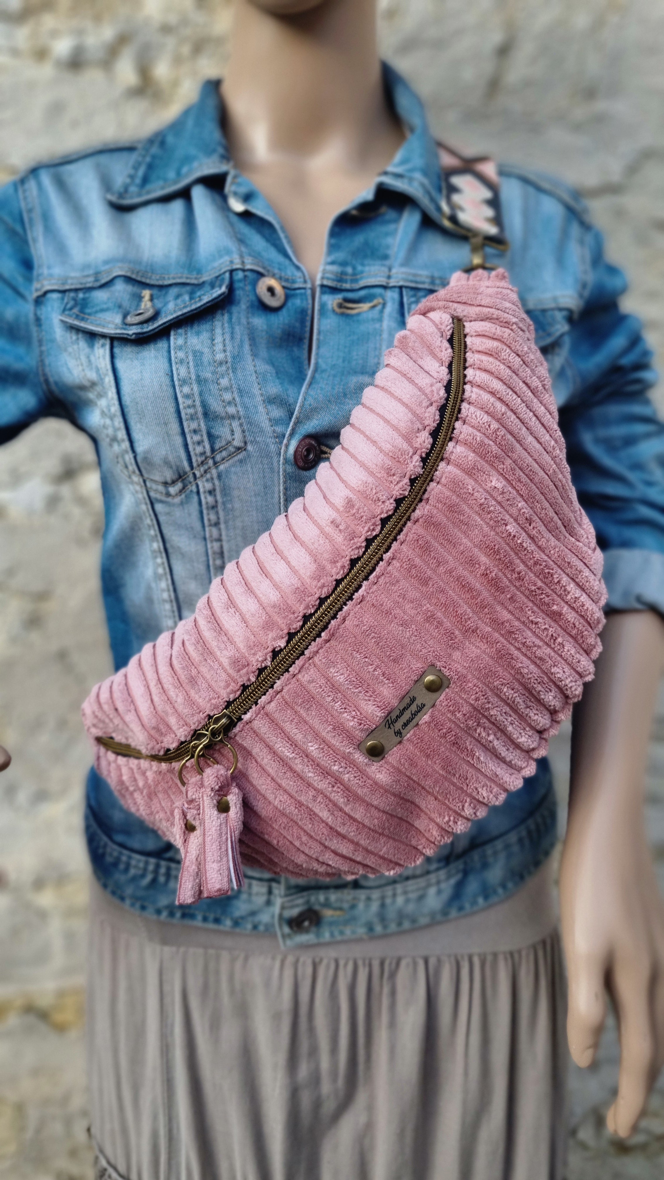 Sac banane tissu velours grosses côtes, réalisation sur commande - image 13