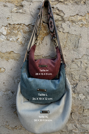 Sac demi-lune fait main velours côtelé vieux rose - 3 tailles - image 11