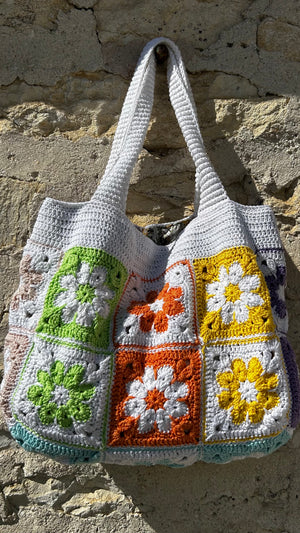 Sac cabas crochet fait main – Motifs granny squares multicolores - image 2