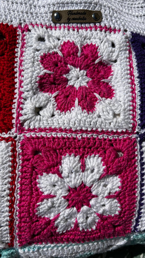 Sac cabas crochet fait main – Motifs granny squares multicolores - image 12