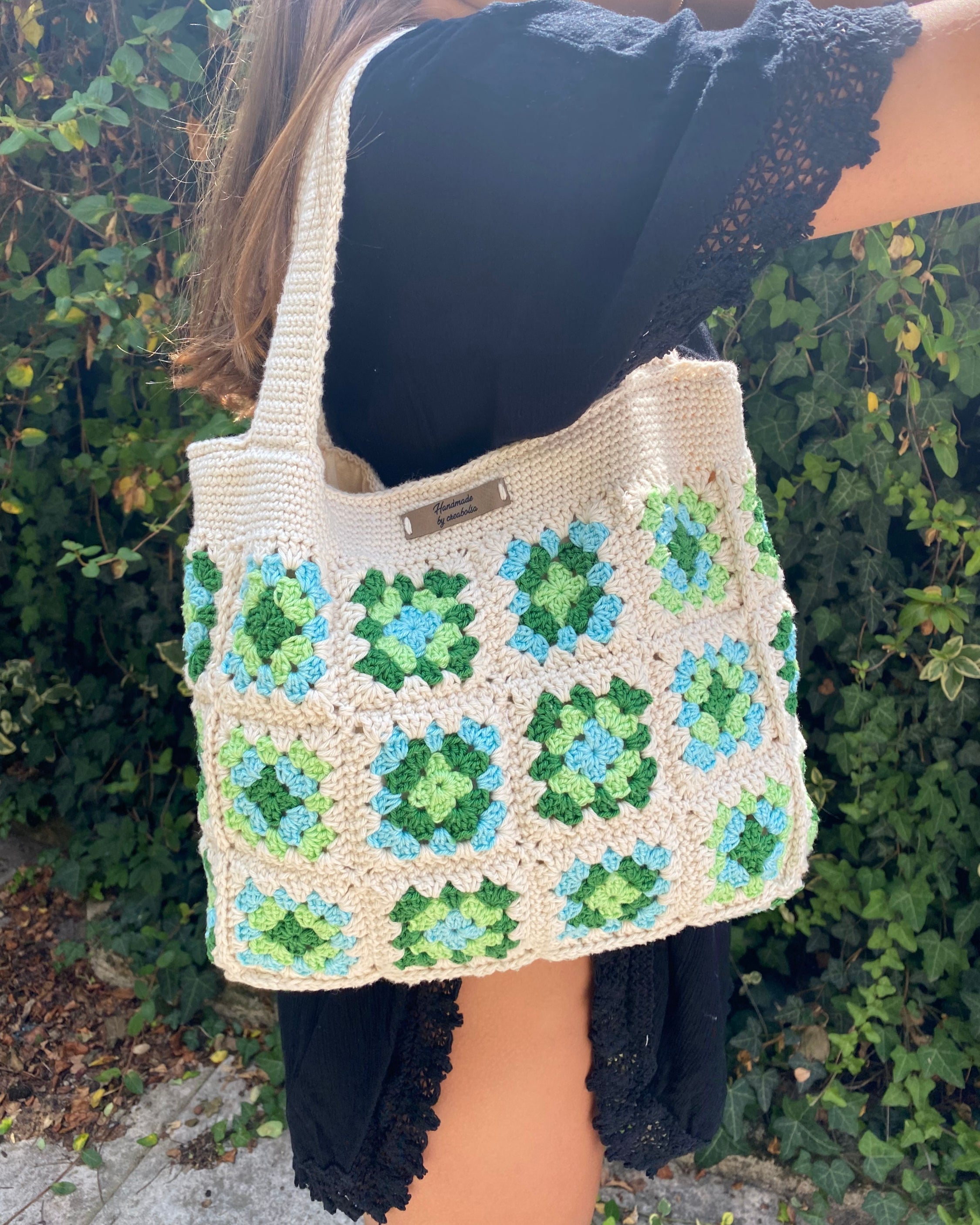 Sac cabas crochet bohème, vert/turquoise - image 3