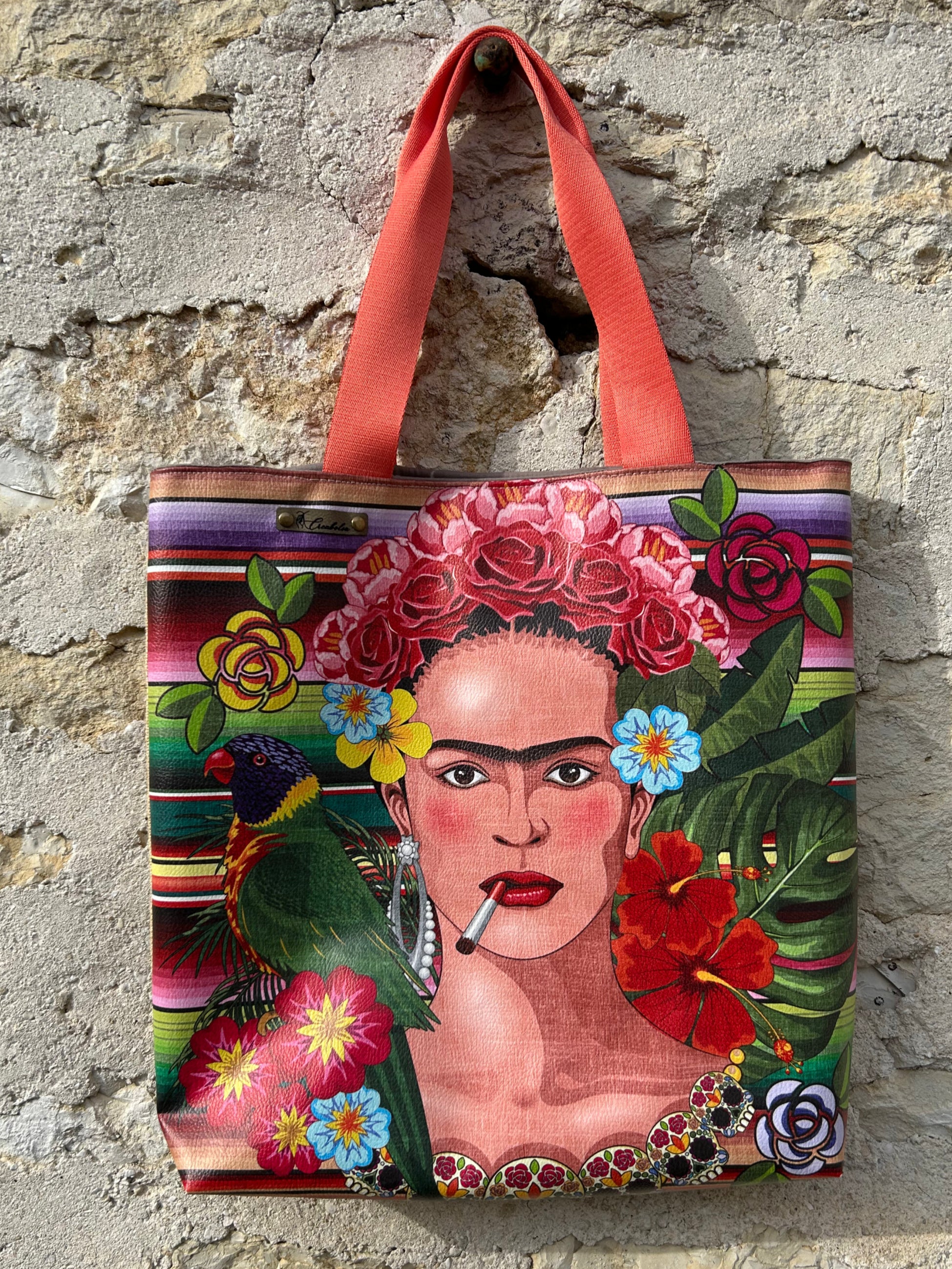 Tote bag double face Frida Kahlo simili cuir et jute