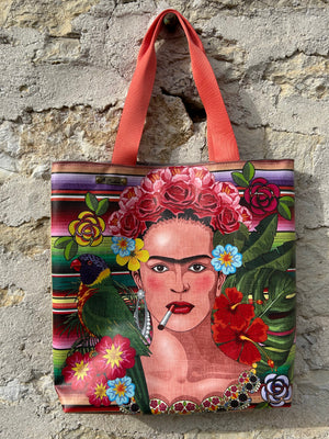 Tote bag double face Frida Kahlo simili cuir et jute