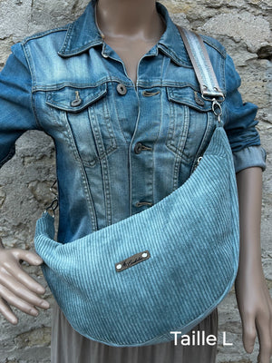 Sac demi-lune fait main velours côtelé beige - 3 tailles - image 12