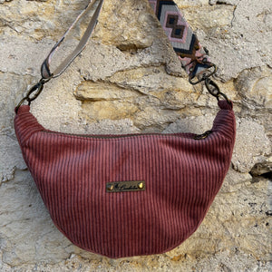 Sac demi-lune fait main velours côtelé vieux rose - 3 tailles - image 2