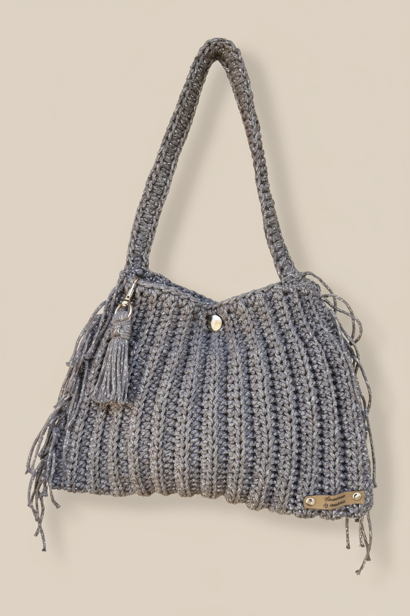 Sac à main en crochet effet pailleté à franges