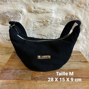 Sac demi-lune fait main velours côtelé NOIR - 3 tailles - image 6