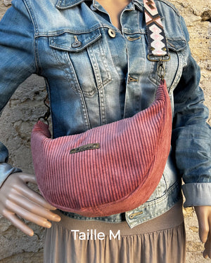 Sac demi-lune fait main velours côtelé beige - 3 tailles - image 11