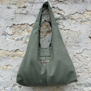 Sac hobo fait main en simili daim kaki - image 2