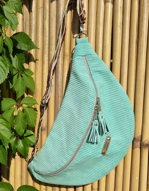 Sac banane velours côtelé vert clair taille XL, sangle amovible et réglable - image 4