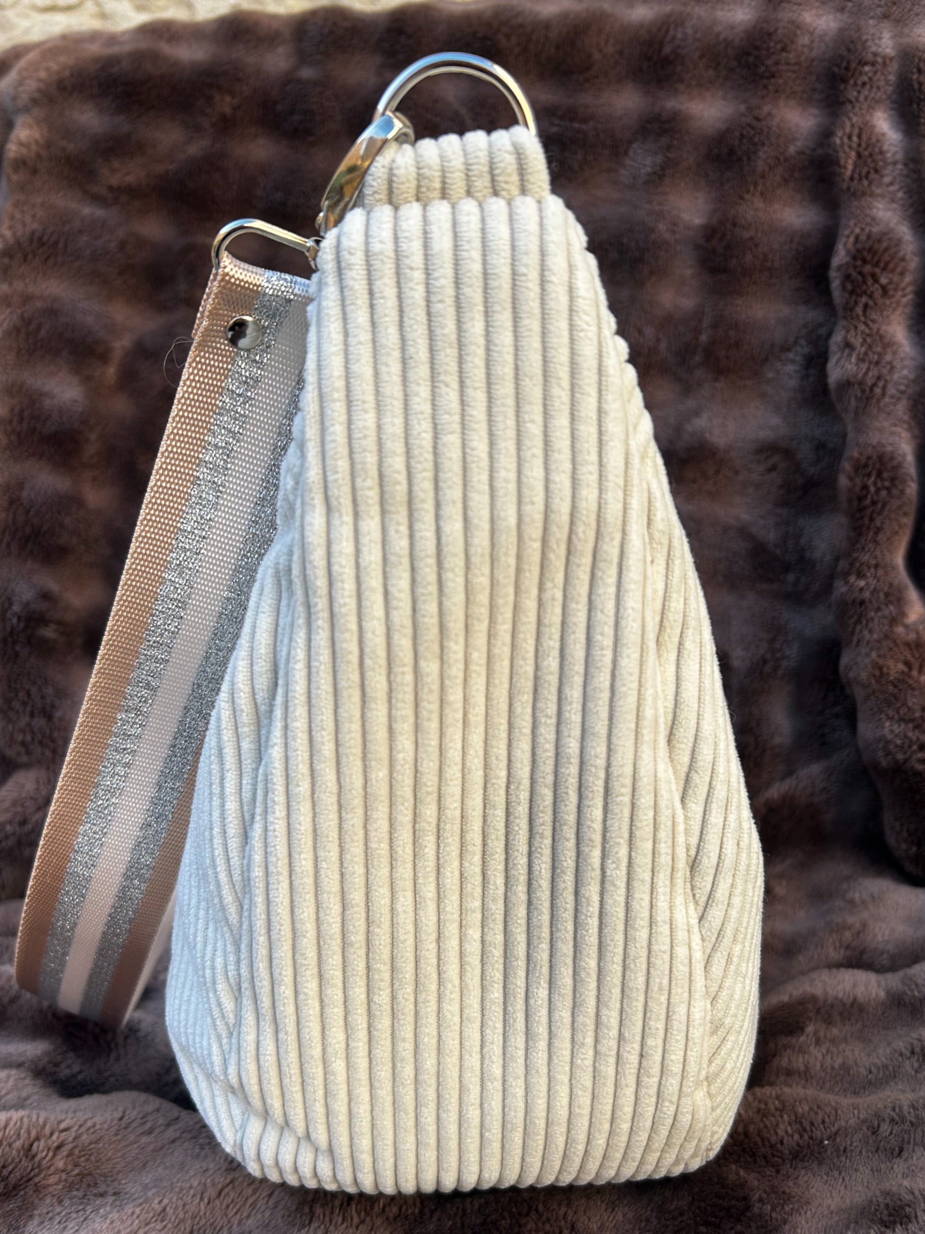 Sac demi-lune fait main velours côtelé beige - 3 tailles - image 7