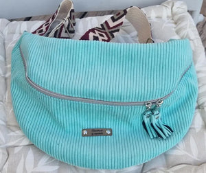 Sac banane velours côtelé vert clair taille XL, sangle amovible et réglable - image 6