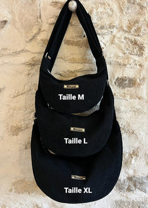 Sac demi-lune fait main velours côtelé NOIR - 3 tailles - image 5