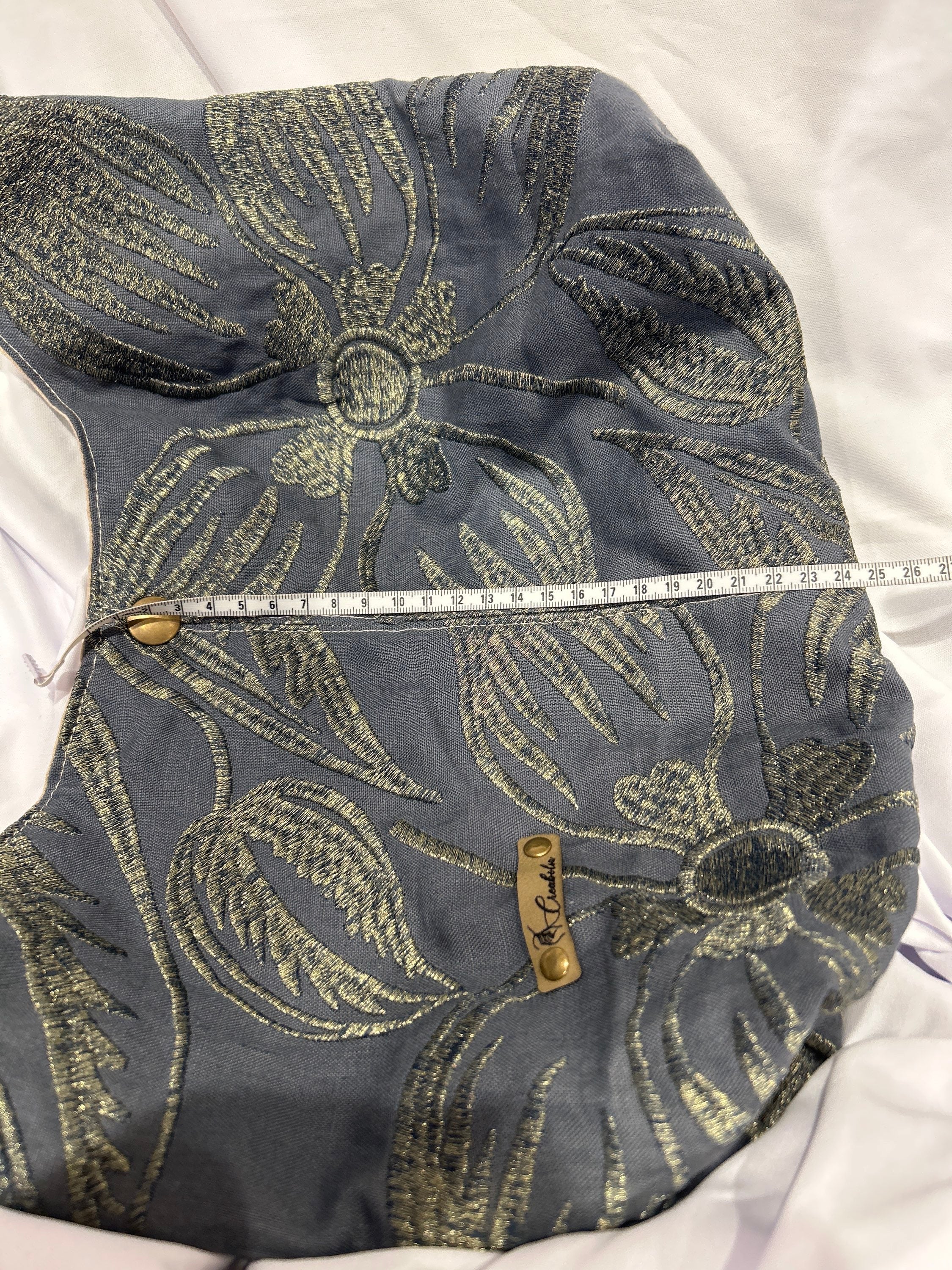 Sac Hobo lin et broderie fil doré, doublé - image 7