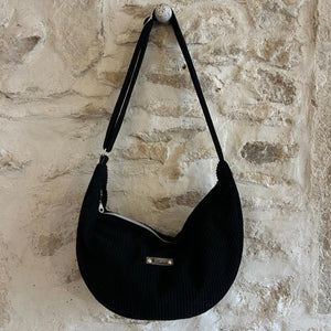 Sac demi-lune fait main velours côtelé NOIR - 3 tailles - image 12