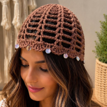 Bonnet en crochet chocolat femme – Bonnet d'été fait main