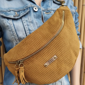Sac banane fait main en velours côtelé camel – création artisanale sur commande - 