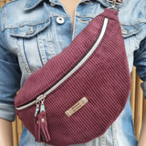 Sac banane fait main en velours côtelé prune – création artisanale sur commande - 