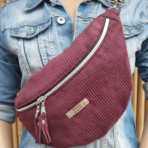 Sac banane fait main en velours côtelé prune – création artisanale sur commande - 