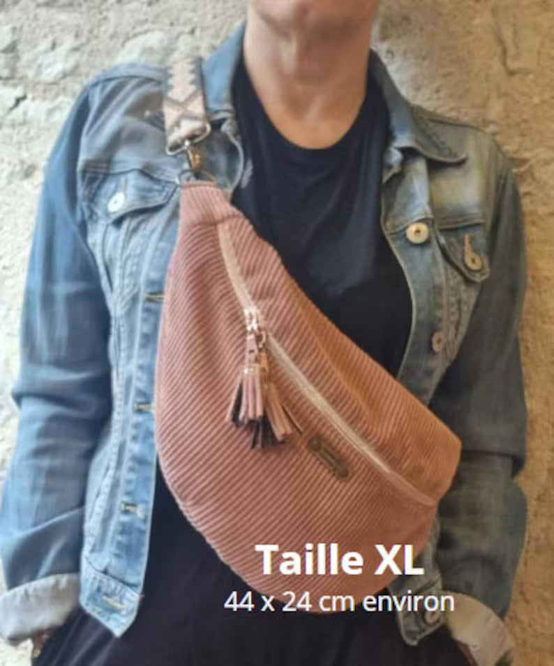 sac banane fait main velours côtelé Taille XL 44 X 24 CM