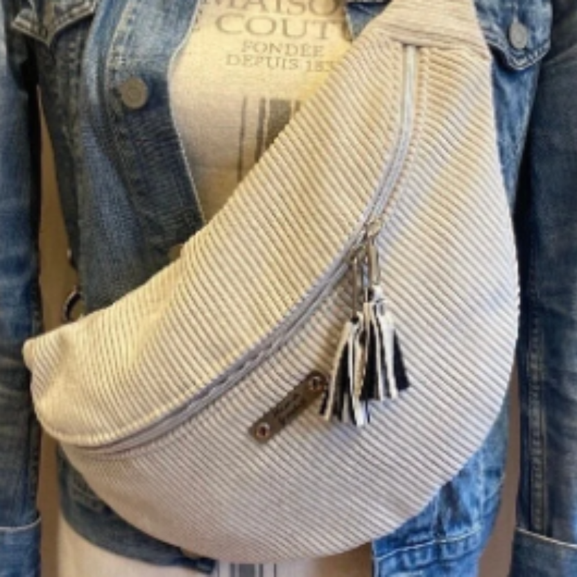 sac banane fait main velours côtelé beige sur commande